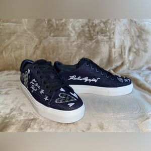 Karl Lagerfeld Cate Ikonic Navy and White Graphic Sneakers, Size 9.5, New No Box